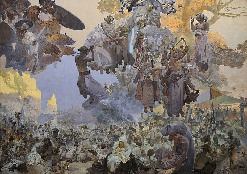 A. Mucha. Die Feier des Svantovit auf Rügen (1912). Foto: Wikipedia. Vgl.: https://de.wikipedia.org/wiki/Datei:Slavnost_svatovitova_na_rujane.jpg